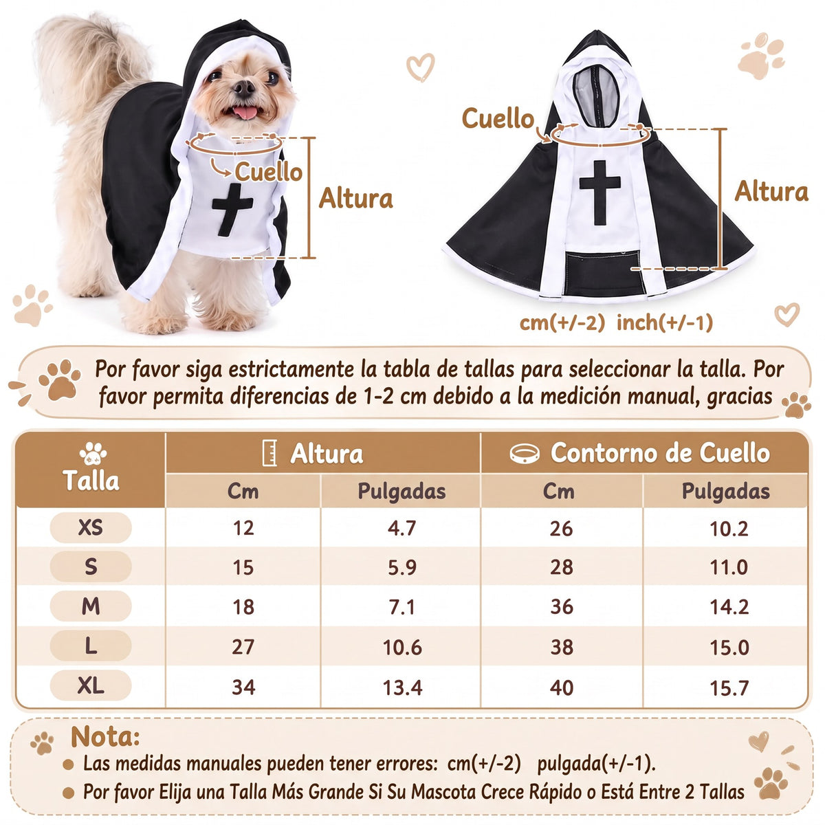 Disfraz de monja para mascotas